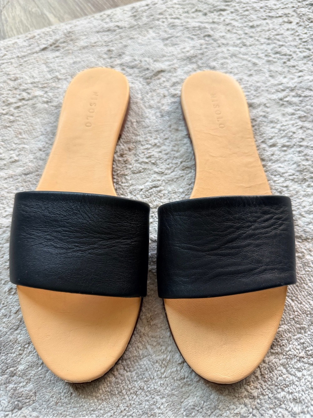 Nisolo Isla Black Leather Minimalist Slide Sandals Size 8.5